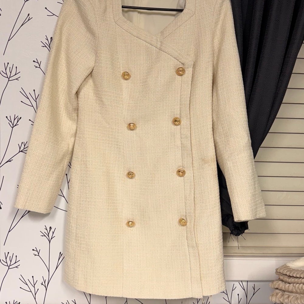MOTF Cream Bouclé Double-Breasted Pea Coat